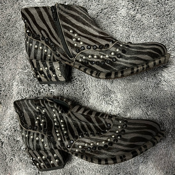 Free People short cow hair booties side zippers and beaded detailing - Picture 1 of 8